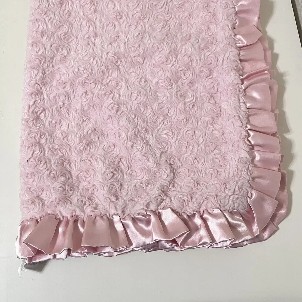 Carter's Pink Rosette Swirl Baby Blanket Satin Ruffle Trim Back Security Lovey